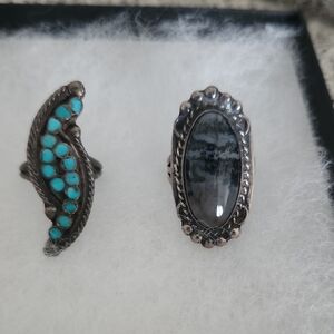 Sterling Silver Turquoise and Gray Stone Womens Ring Set